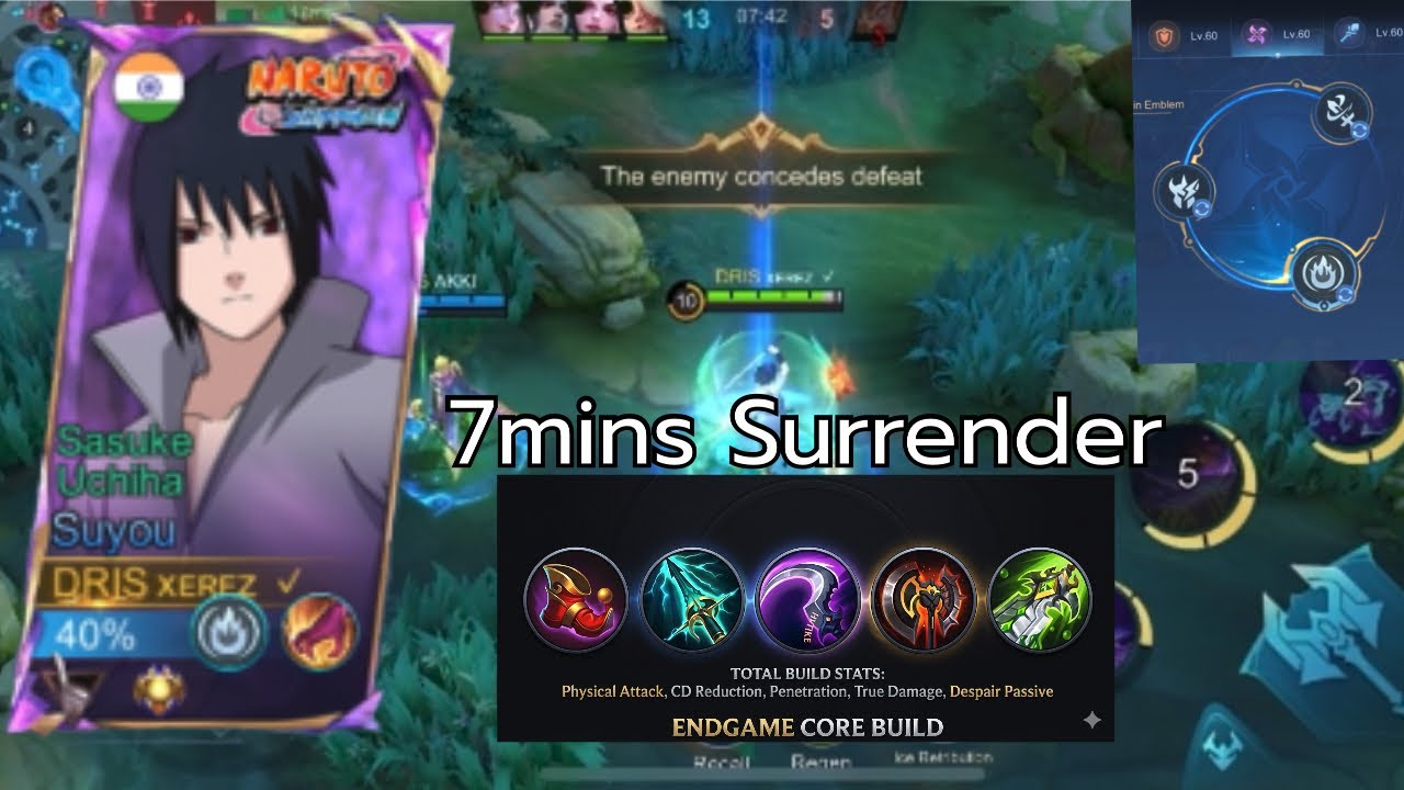 Use this Build and Emblem for our Sasuke(Suyo) For Auto Win😉🏆(7min Game)