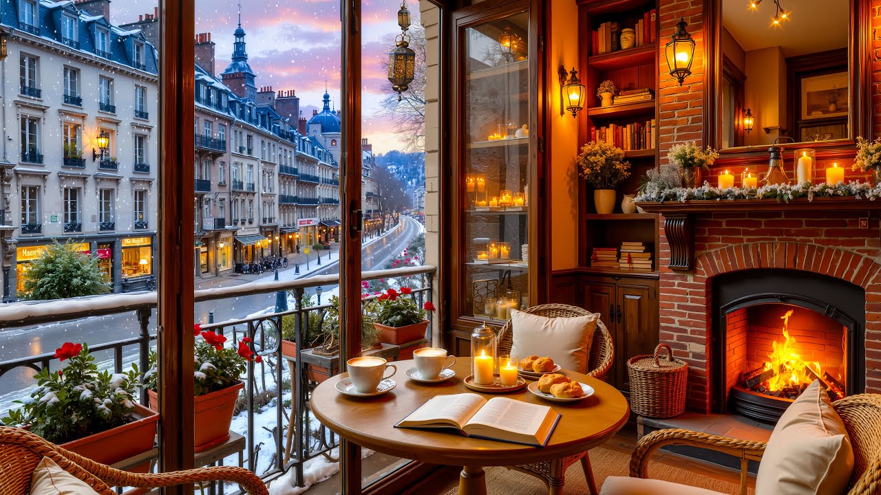 Cozy Winter Jazz Cafe in Europe ☕ Smooth Jazz &  Fireplace Ambience for Work, Study