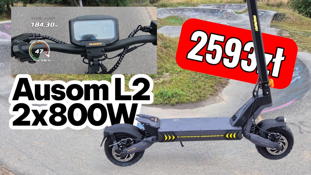 Najtańsza MEGA hulajnoga  z dwoma silnikami i NFC Ausom L2 dual +TEST  licznik LCD kontra GPS