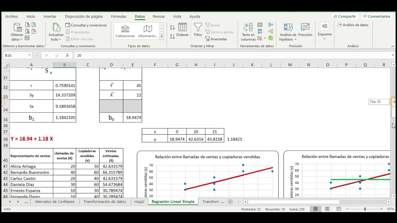 2135 Análisis de datos de Excel para hacer regresión lineal