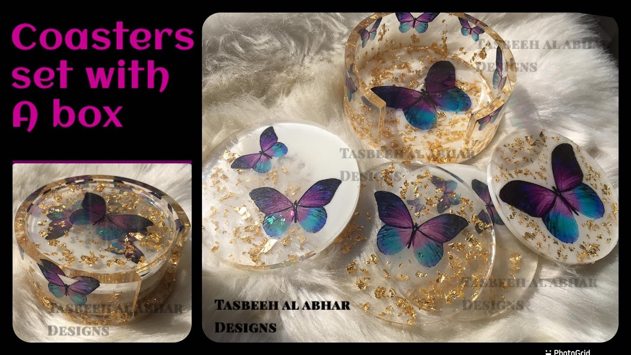 Resin coasters set with special holder#resin#طقم كوسترات من الريزن مع الحامل بخطوات بسيطةونتيجة تحفه