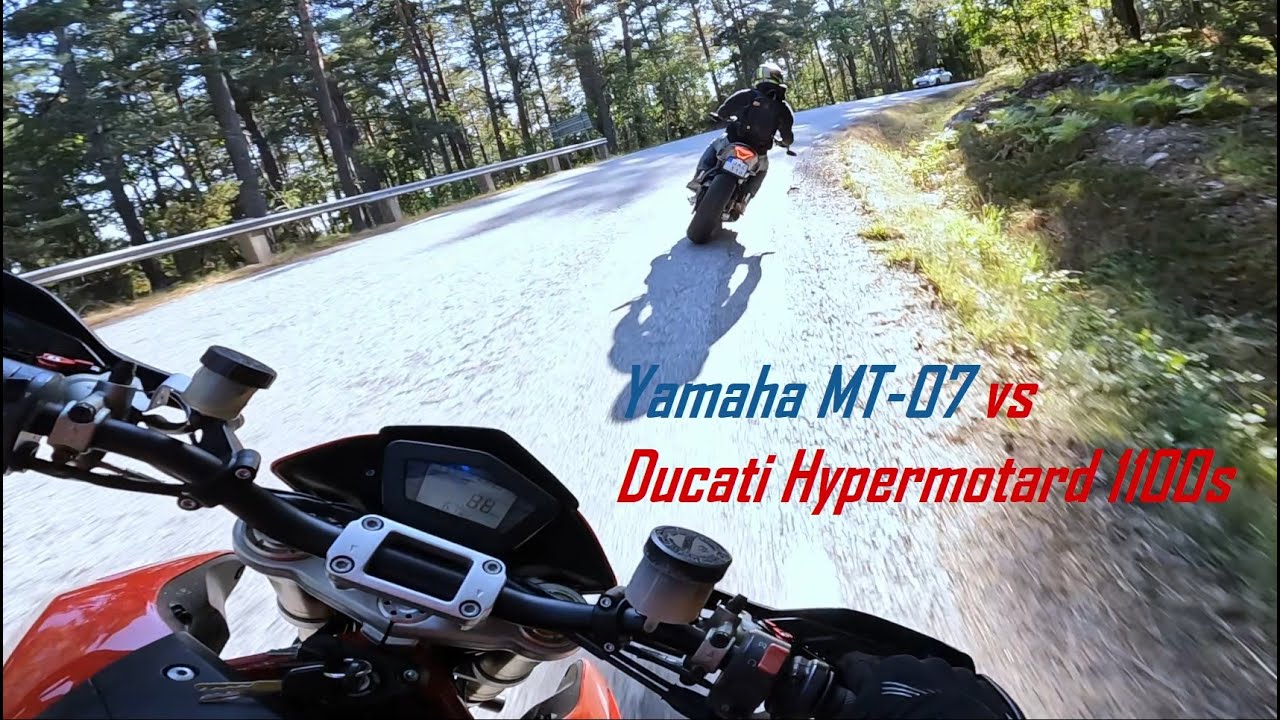 Ducati Hypermotard 1100s vs Yamaha MT-07 - ONBOARD RAW