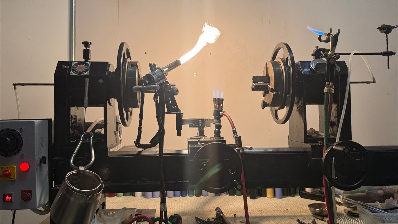 Live Glassblowing - assembling candy apply dichro carta top - power drill grinding PivoTen portholes
