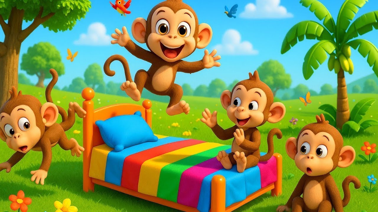 Five Little Monkeys 🐵🌈 | Sing Along! Counting Song with Monkeys | KidssVenture - Nursery Rhymes