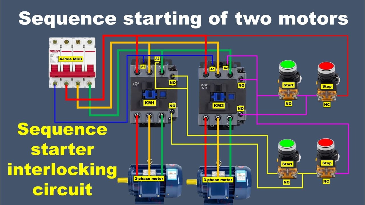 Sequence Starting of Two Motors | Motor Control Circuit Explained | linkage  starting motor