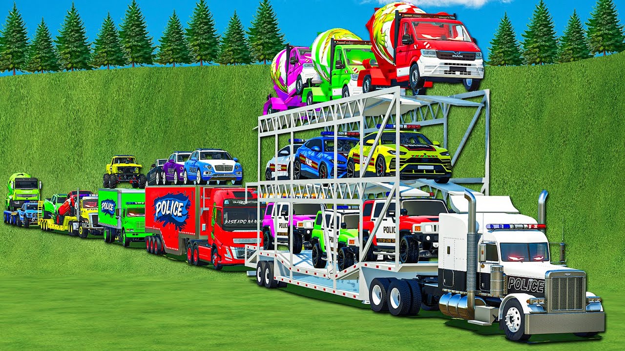 OVERSIZED LOAD TRANSPORT POLICE VS MINI CEMENT MIXERS VS FIRE DEPARTMENT VS AMBULANCE ! FS 25