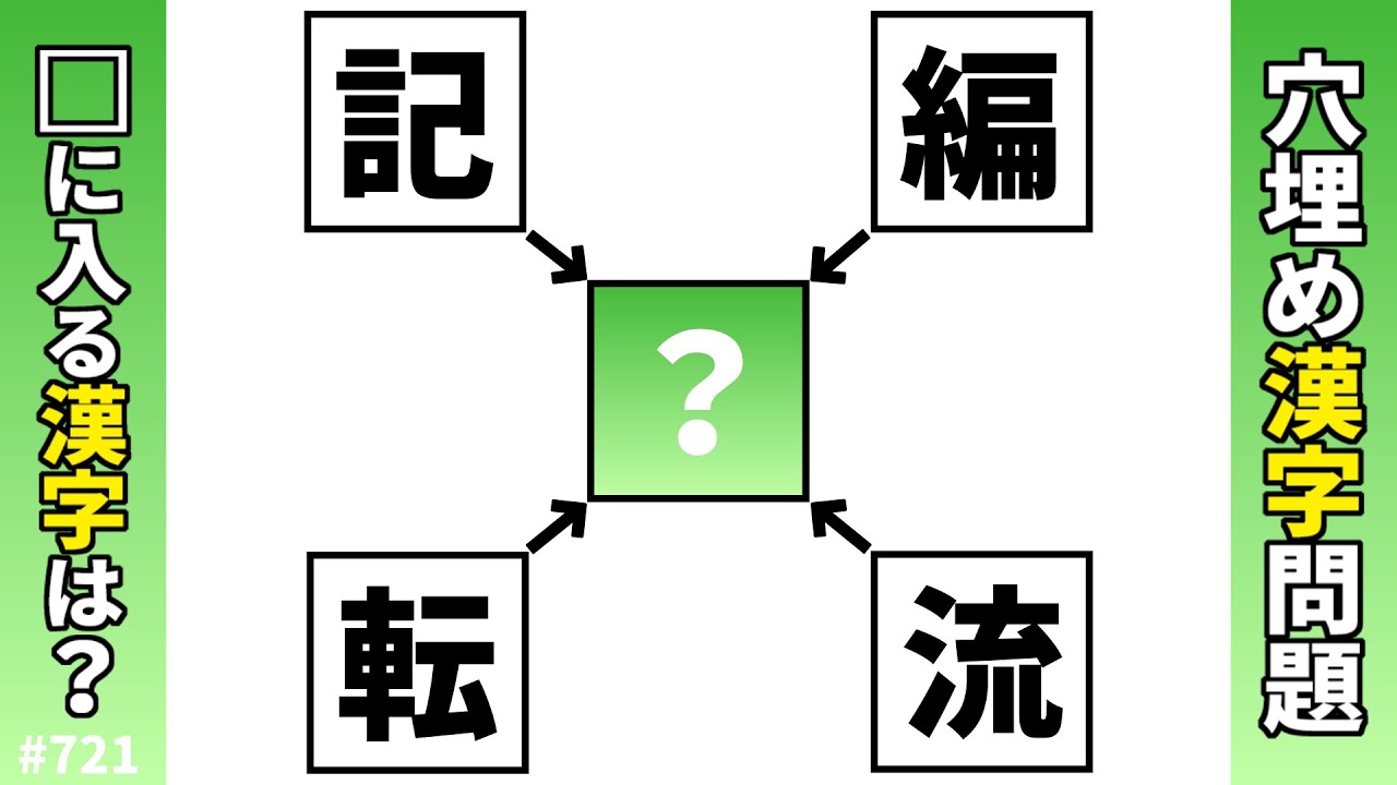 【漢字穴埋めクイズ719】脳トレ漢字パズル！マス埋め漢字で二字熟語問題【頭の体操】