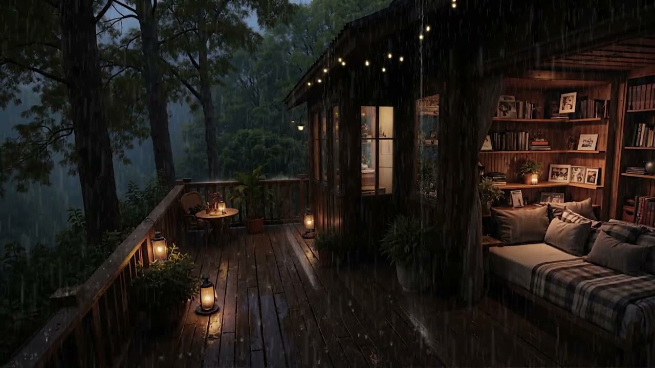 8 Hours Calm Rain Falling in a Dark Forest 🌧️🌲 Gentle Night Healing Ambience (4K – No Ads)