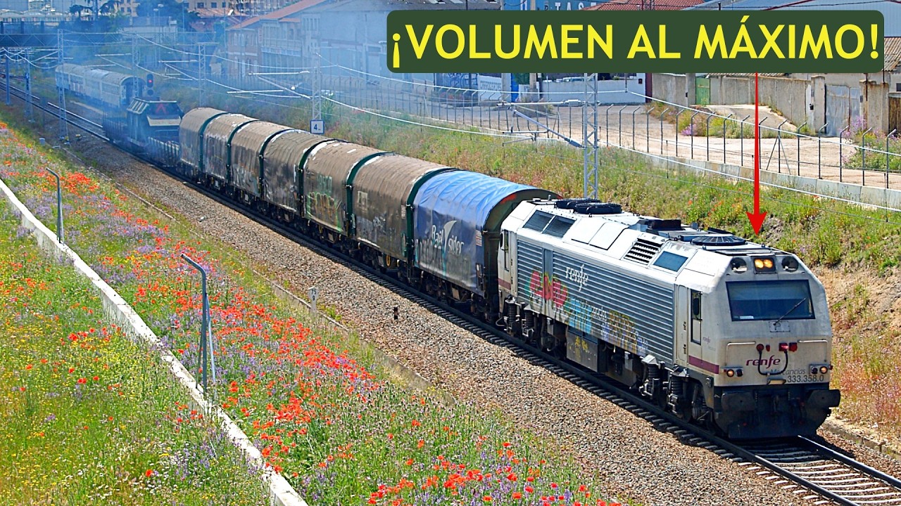 📽️¡BRUTAL! Bocinas de TRENES de Mercancías en España por la red de Adif