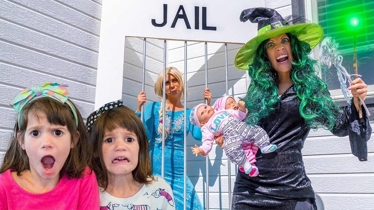 LOCKED UP! Frozen Elsa Sent to Jail and Saves Baby Dolls from the Wicked Witch!