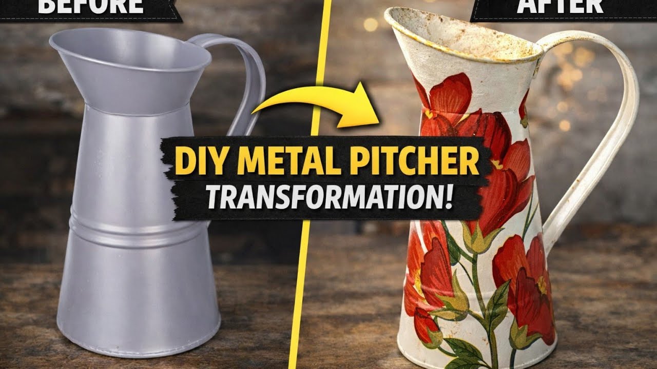 How to Decoupage a Metal Pitcher With Gold Accents #decoupage #diy #homedecor
