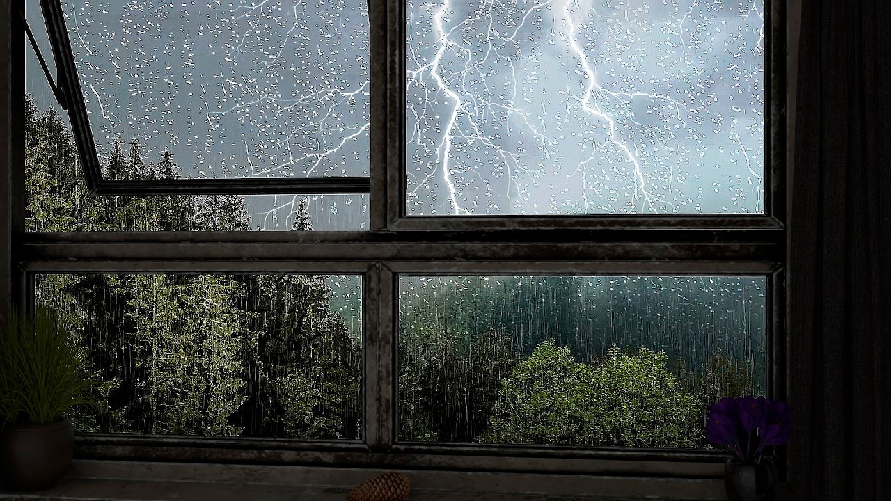 Rain on Window with Thunder 🌧️⚡ Cozy Rainy Night for Deep Sleep and Relax