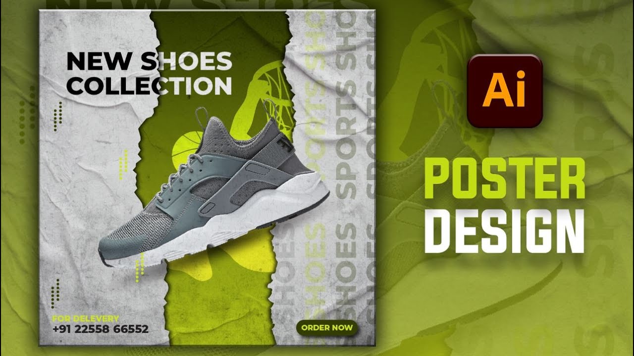 Illustrator CC Tutorial | Graphic Design | Professional Shoe Poster Design.