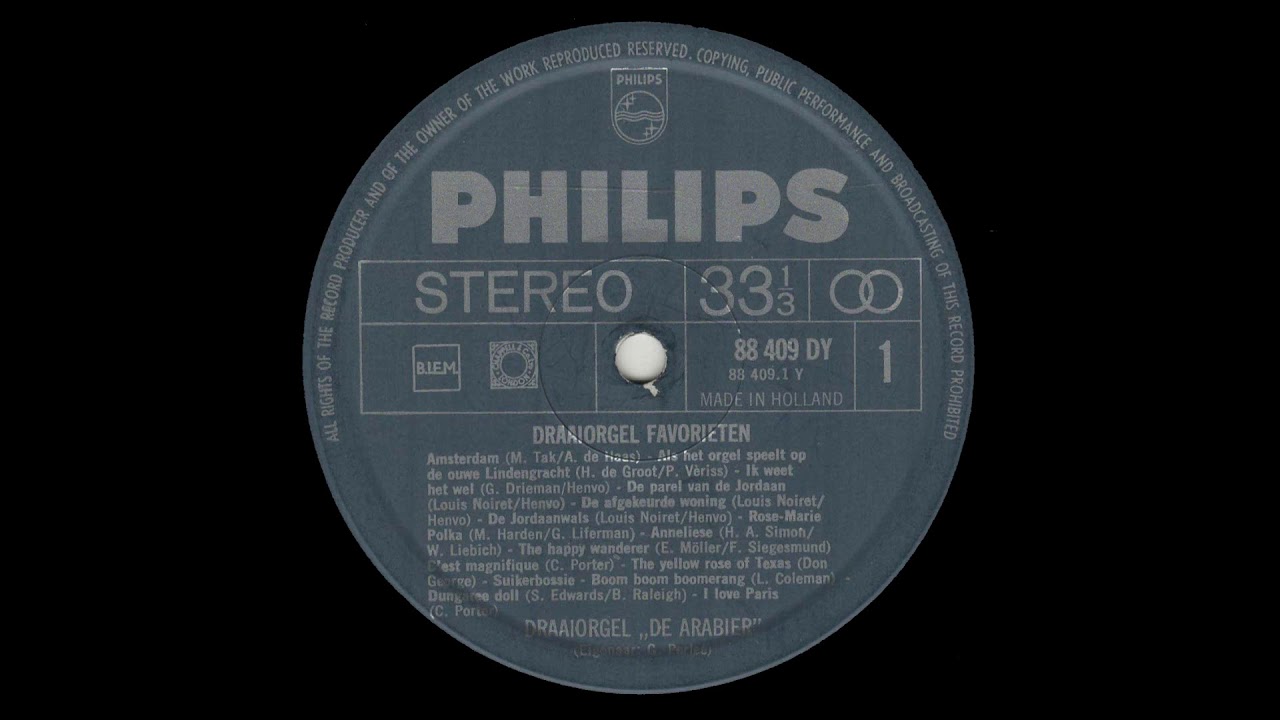 Vinyl Album  - Draaiorgel De Aarabier -  Draaiorgel Favorieten Philips Stereo 88409 DY