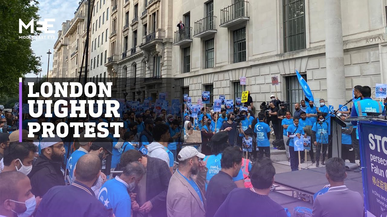 Protesters gather outside Chinese embassy in London over plight of Uighurs