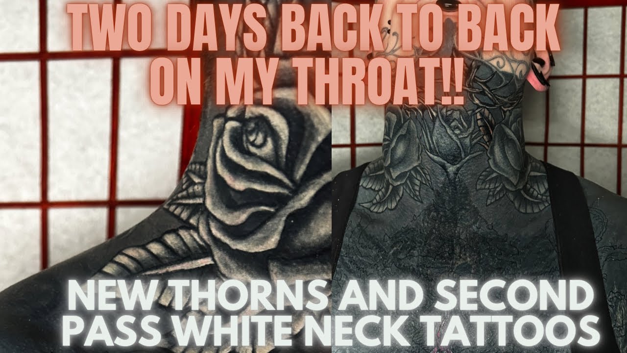 Two day throat White on Black tattoo session