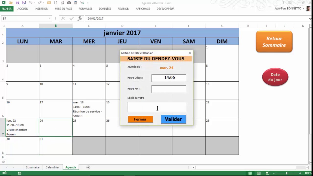 EXCEL VBA - Comment saisir vos Rendez-vous dans un Calendrier ?