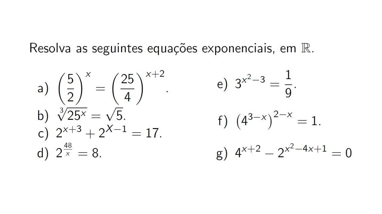 Equações exponenciais - Questões resolvidas passa a passo.
