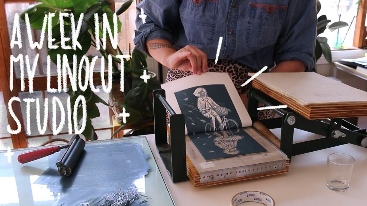 linocut studio vlogs |  carving, printing, editioning + running errands - no talking