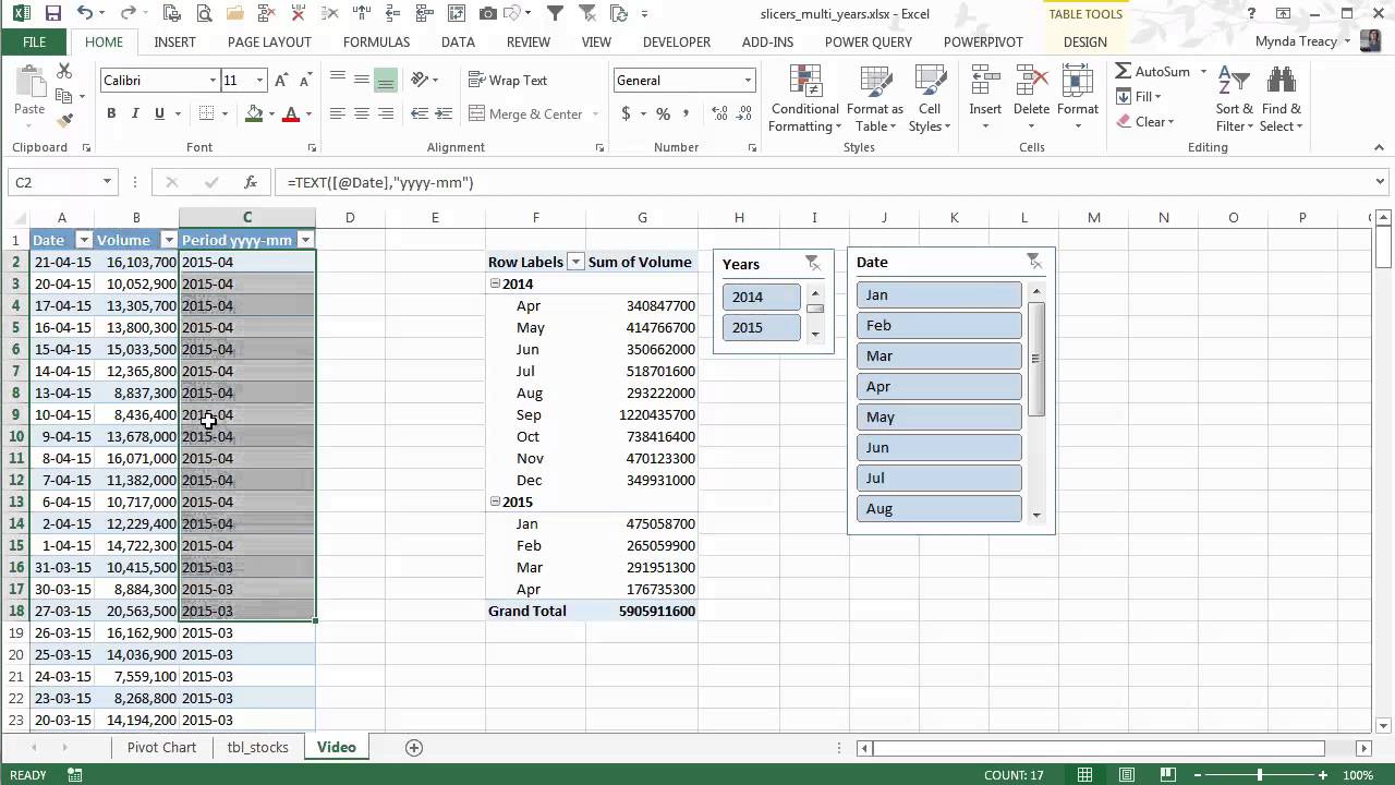 Excel Slicers containing Year and Month