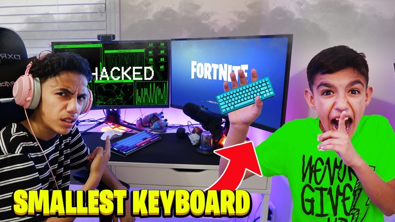 Pranking Brother With Worlds Smallest Keyboard While He Plays Fortnite!