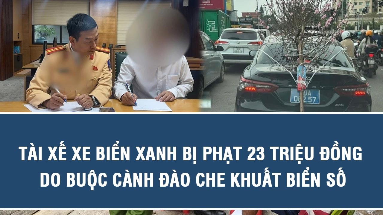 Tài xế xe biển xanh bị phạt 23 triệu đồng do buộc cành đào che khuất biển số