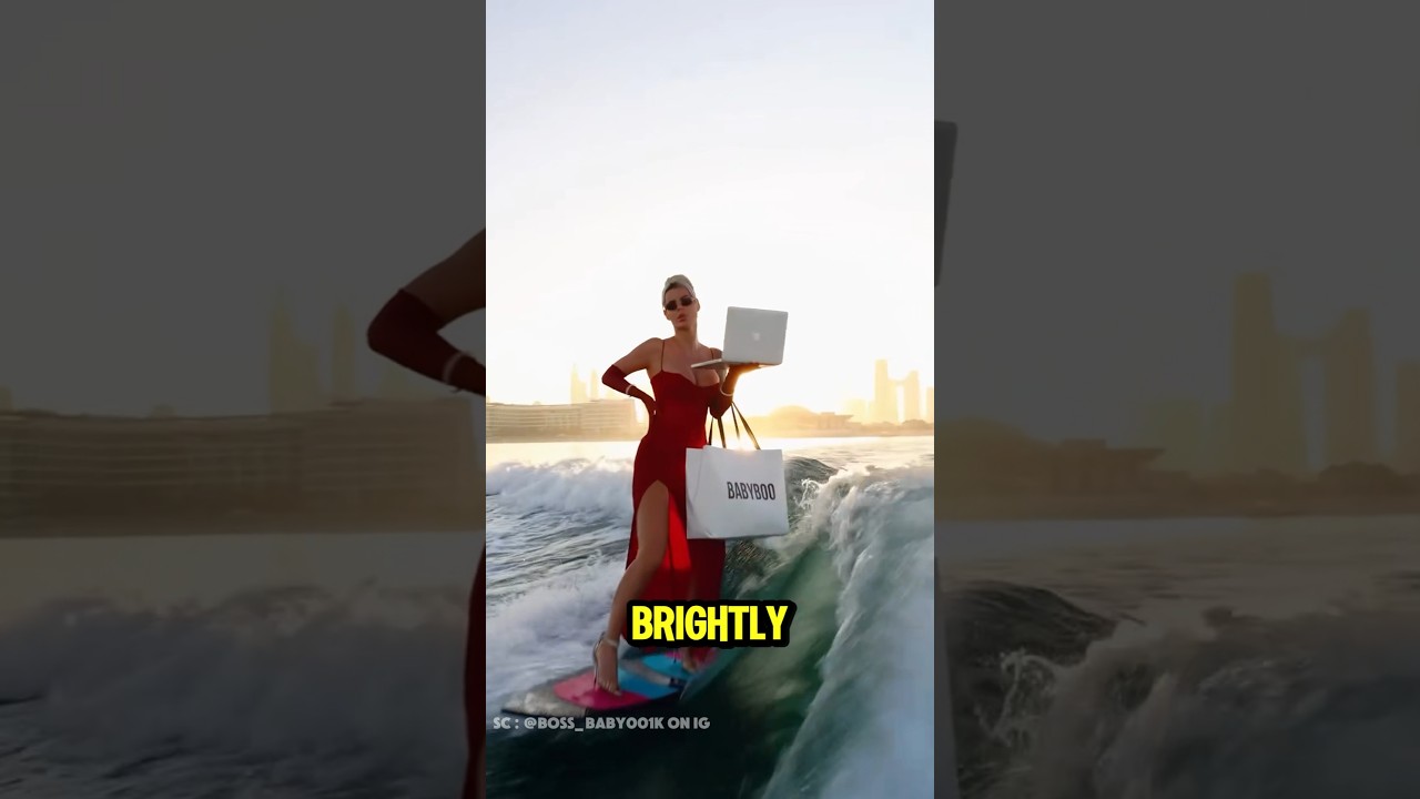 Surfing Style, Dubai Model on a Surfboard #shorts