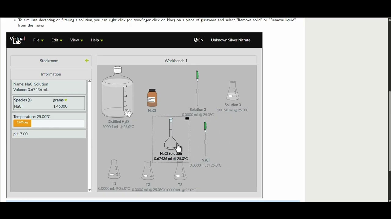 Determination of Unknown mass of Silver Nitrate using virtual Laboratory