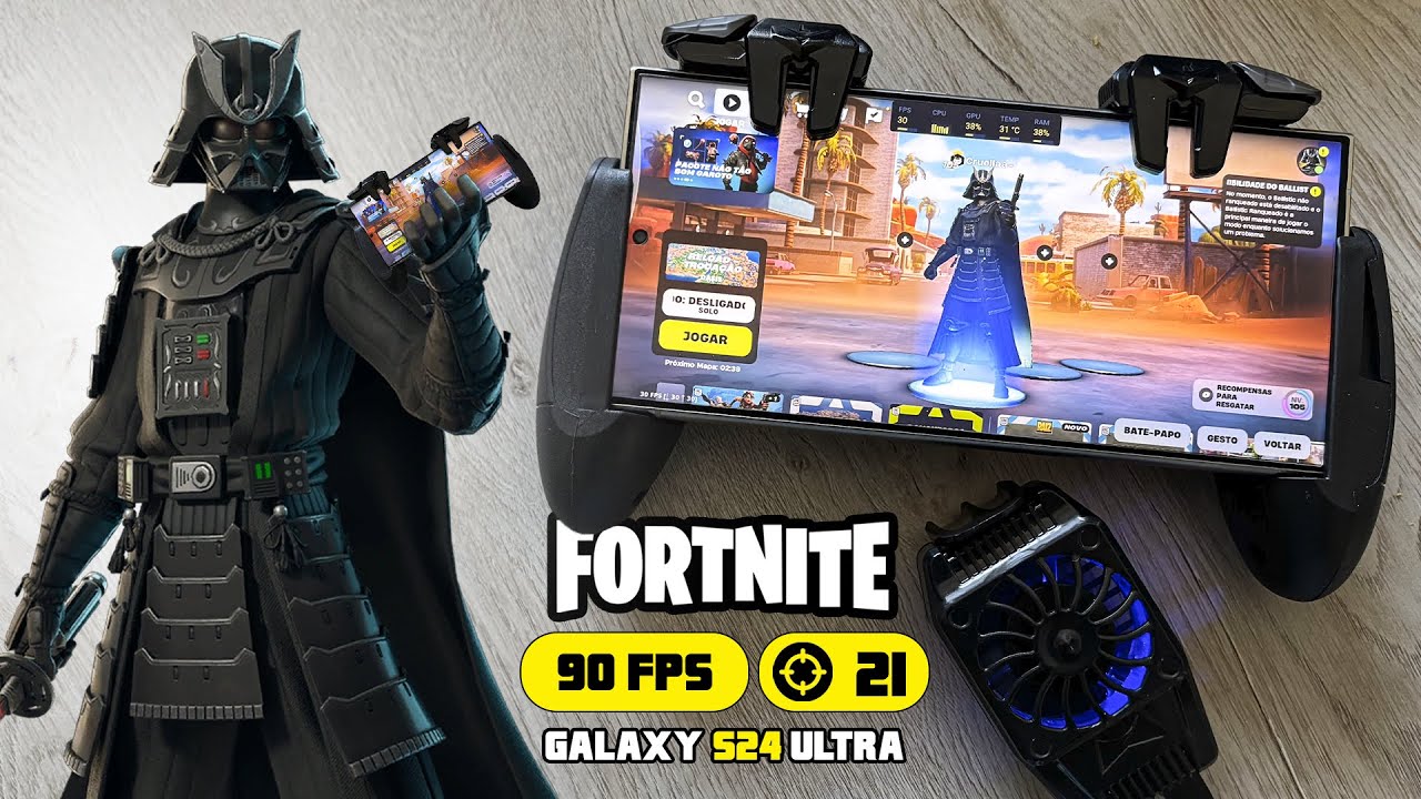 TESTANDO ACESSÓRIOS MOBILE FORTNITE GALAXY S24 ULTRA 90 FPS - ALIEXPRESS - Handcam
