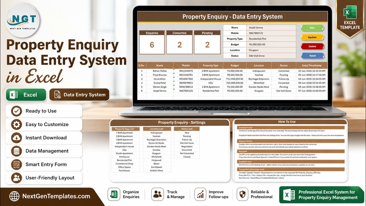Property Enquiry Data Entry System in Excel