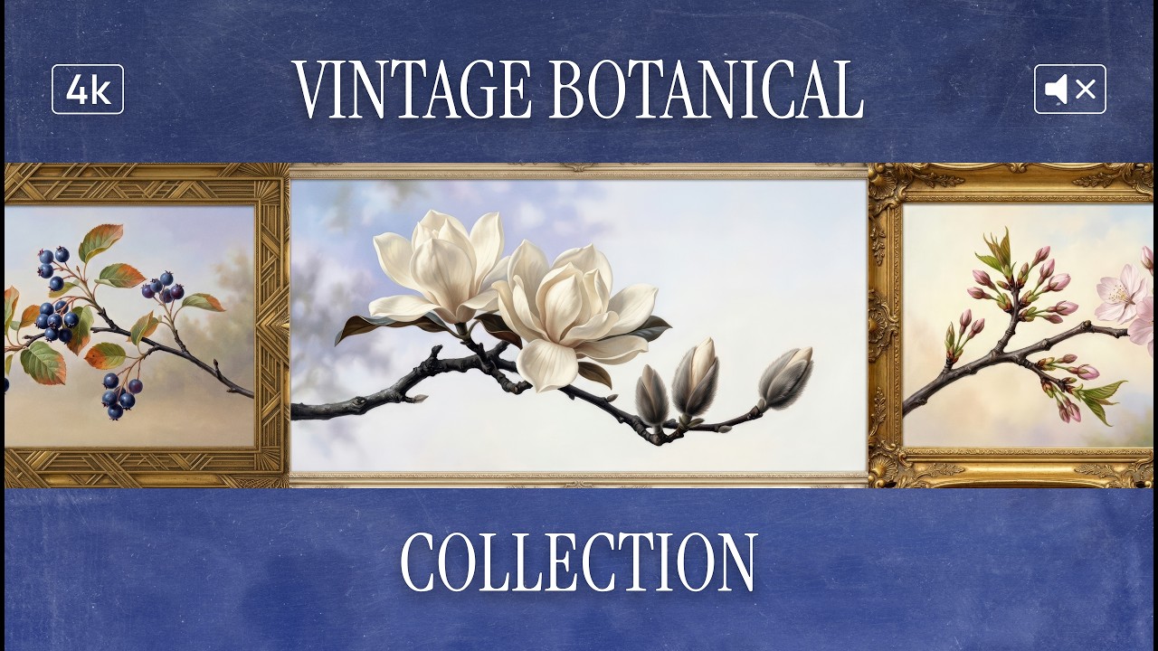 Vintage Botanical Branches | 4K Frame TV Art | No Music