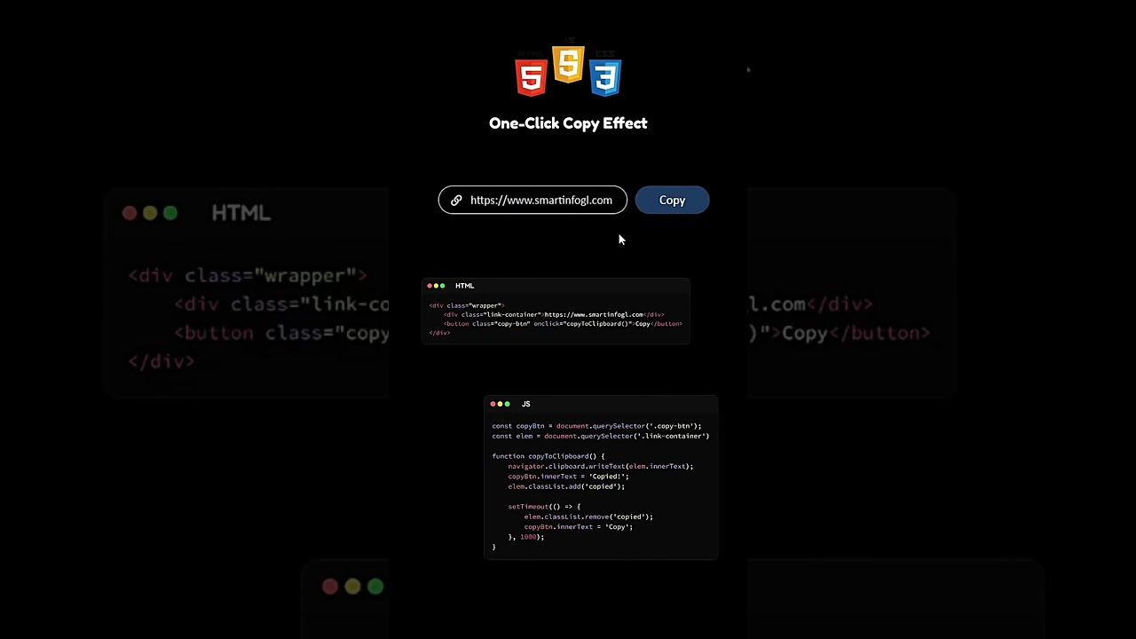 Create One click copy effect using#htmlcssandjavascript #trending #coding #shorts #youtubeshorts