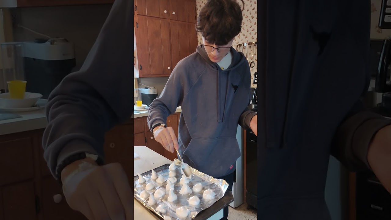 Richard baking a meringue recipe from his Fallout cookbook 