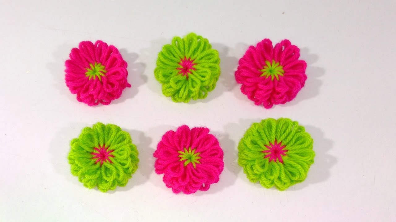 EASY WOOLEN FLOWER WITH LOOM !! DIY WOOLEN FLOWER MAKING !! WOOLEN CRAFT IDEA