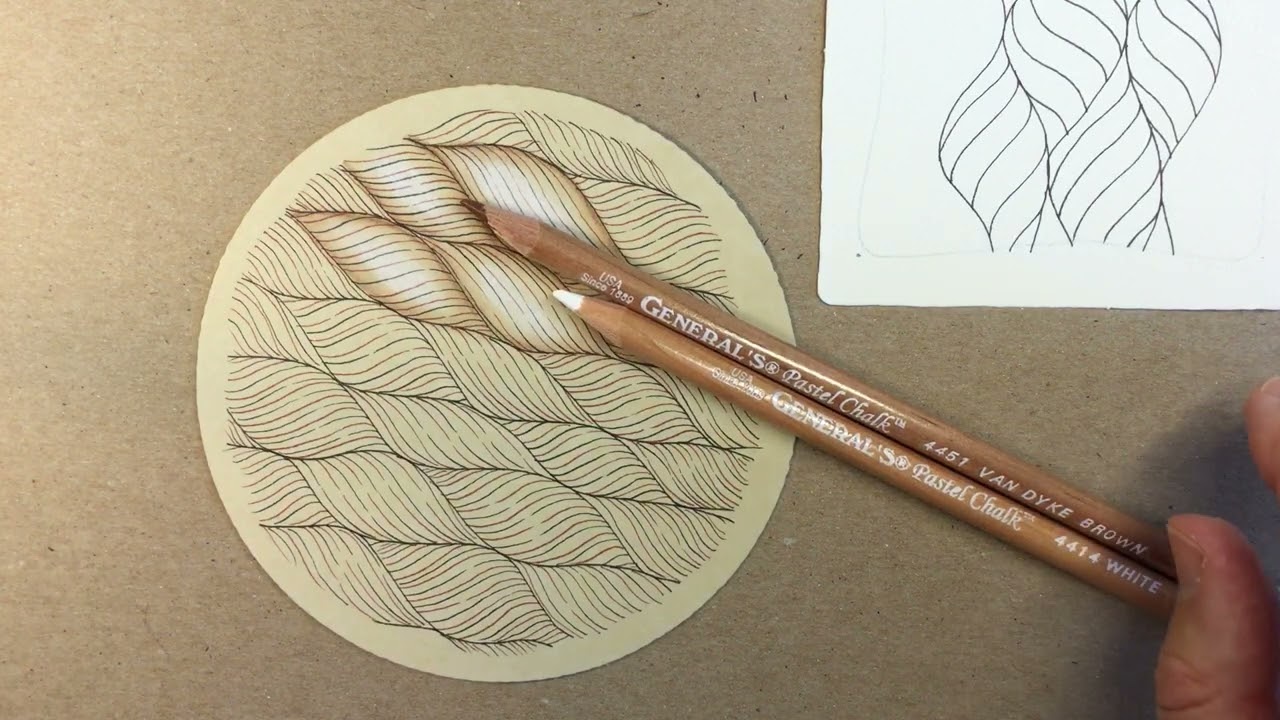 Zentangle® Tan Renaissance Zendala Tile Shading and Highlighting with Pastel Chalk Pencils