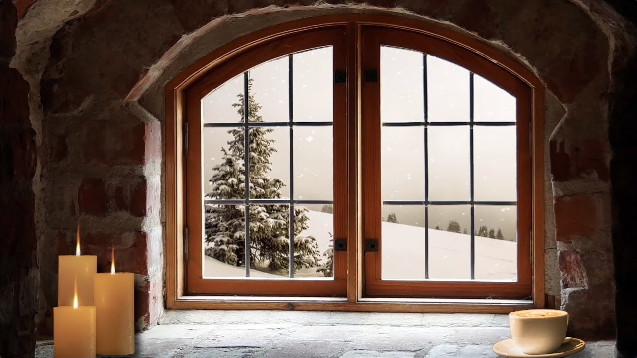 ❄️ Winter Snow Scene from Window - Snow and Fireplace Sounds - Relaxing Calming Soothing 8 hours