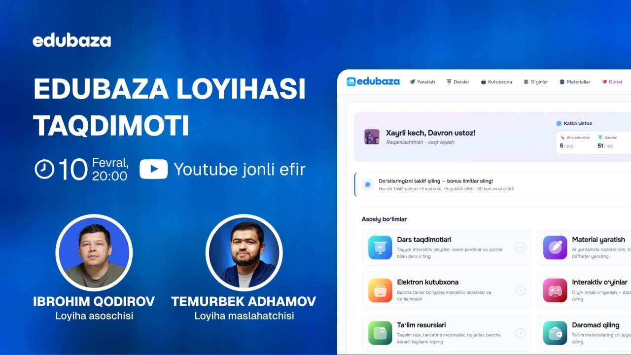 Edubaza: Yangi loyiha taqdimoti!
