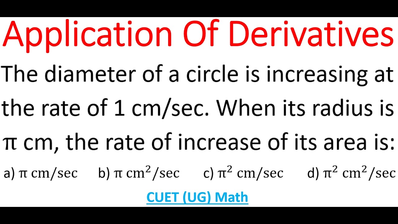 Rate Of Increase For Area Of Circle From Given Radius & Rate Of Change For Diameter