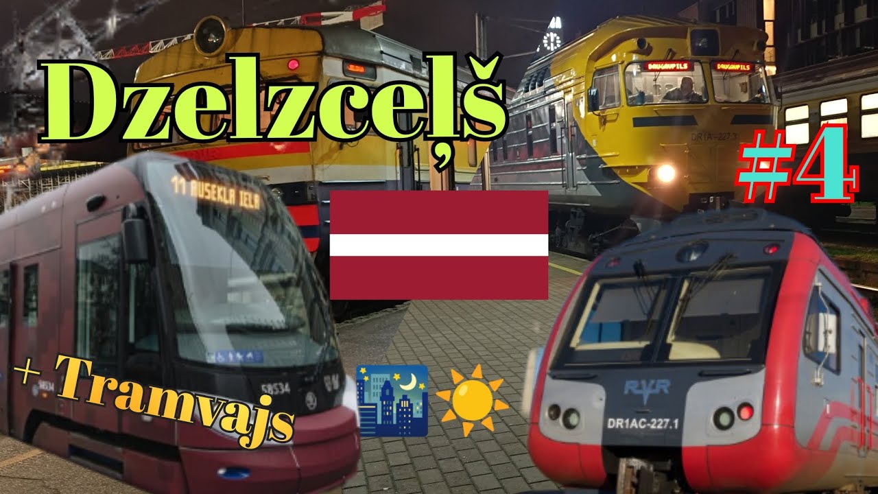 Dzelzceļš, diena un nakts, ar tramvajiem / Железная дорога, день и ночь, с трамваями №4 🚊🚈