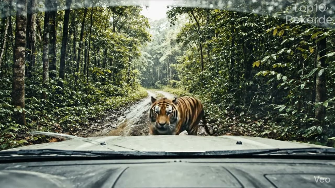 Tiger greift Auto an | Beängstigender Wildnis-Moment aus Fahrerperspektive