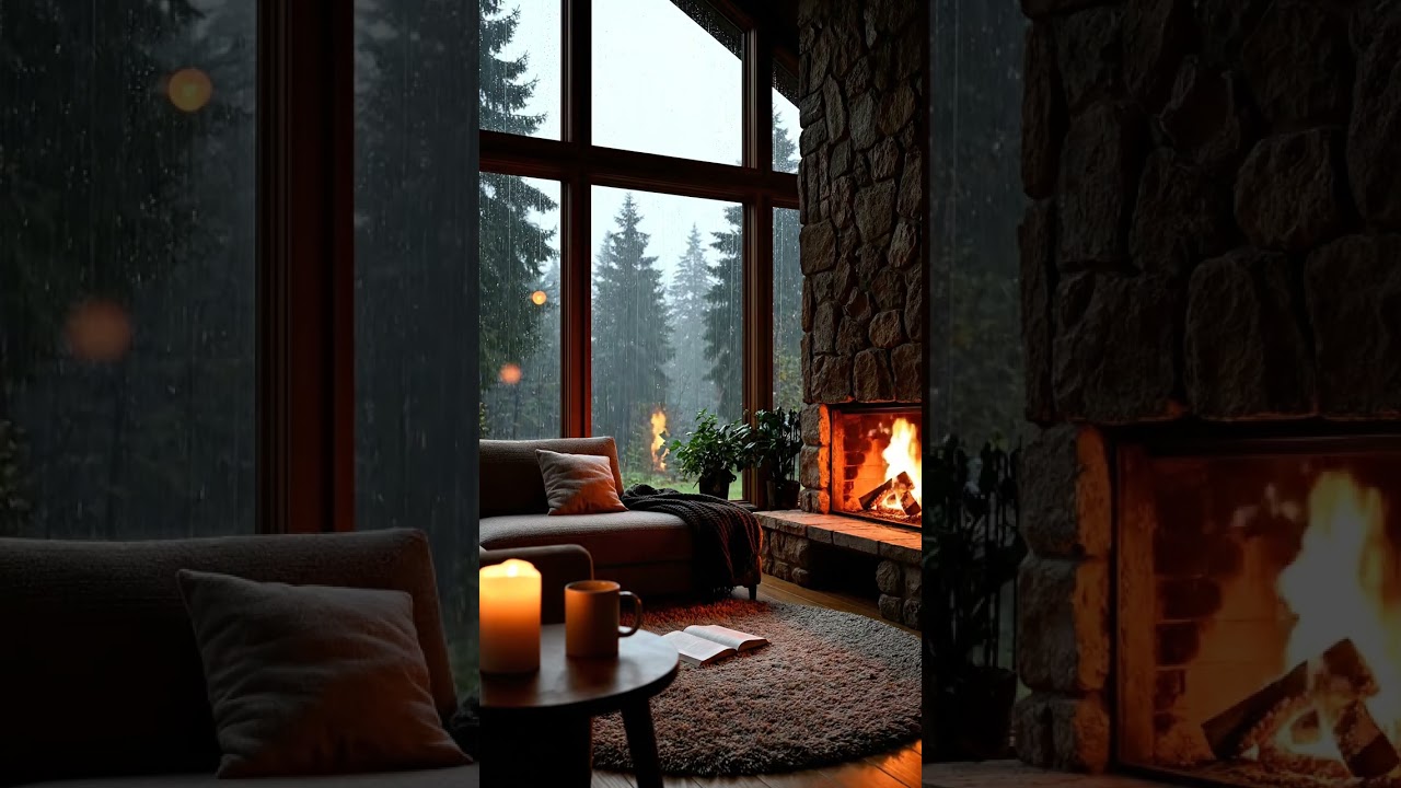 Cozy Cabin Rain and Fireplace Soundscape for Better Sleep 
