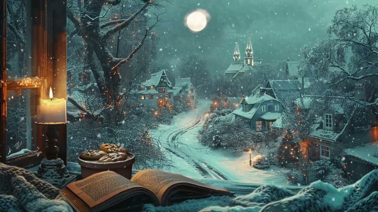 Cozy Winter Evening Ambience ❄️ Hot Coffee, Fireplace Sounds and Snowfall Outside the Window