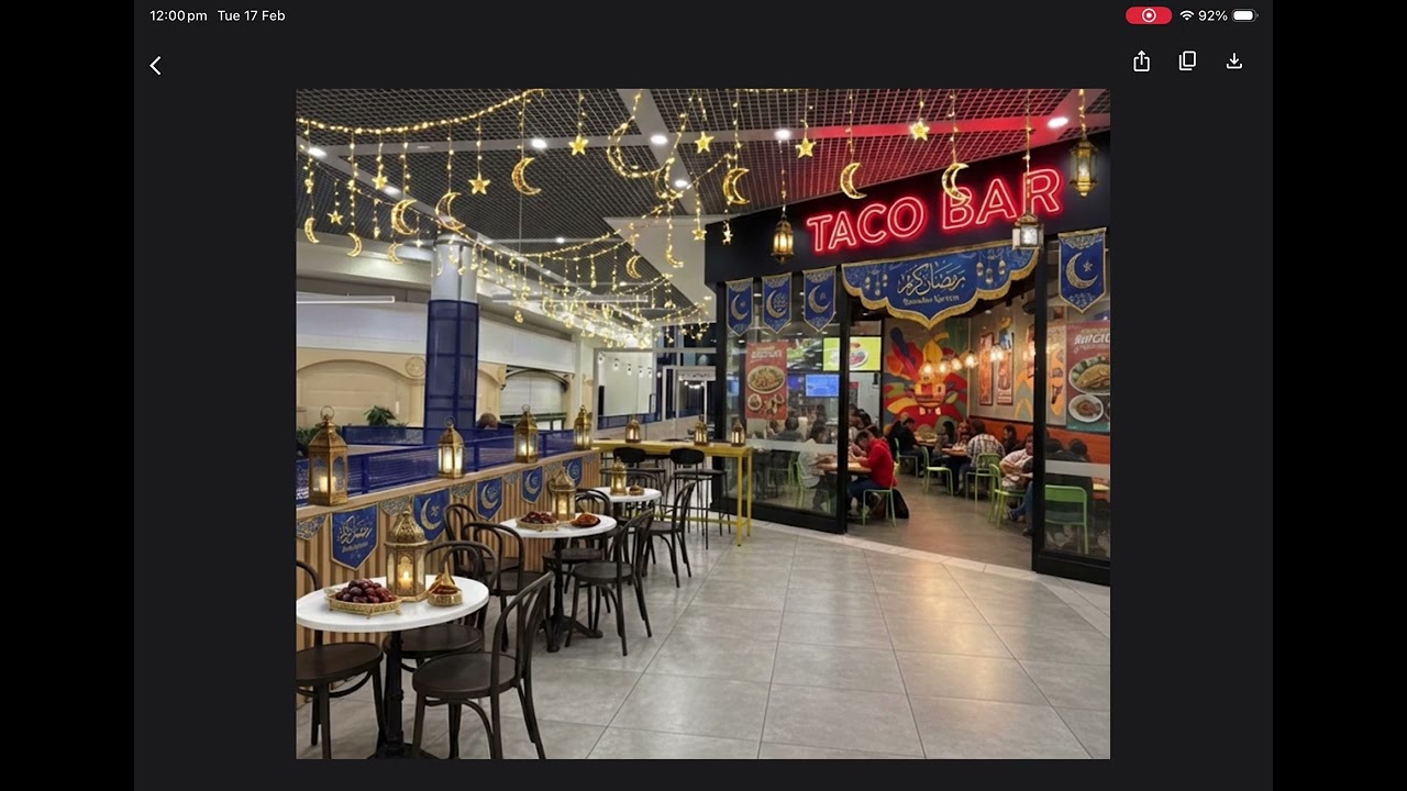 This is what food court looked like if had Ramadan Mubarak lights at quayside media city uk 