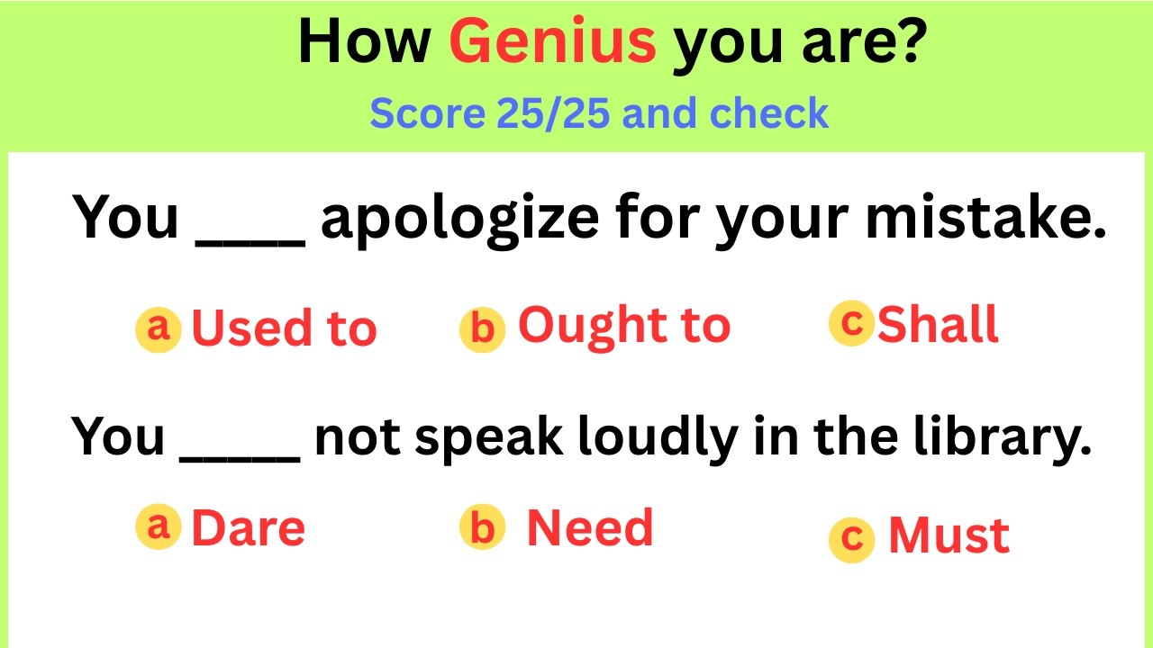 Can You Score 100%? | Modal Verbs MCQ Challenge | #quiz #challenge 