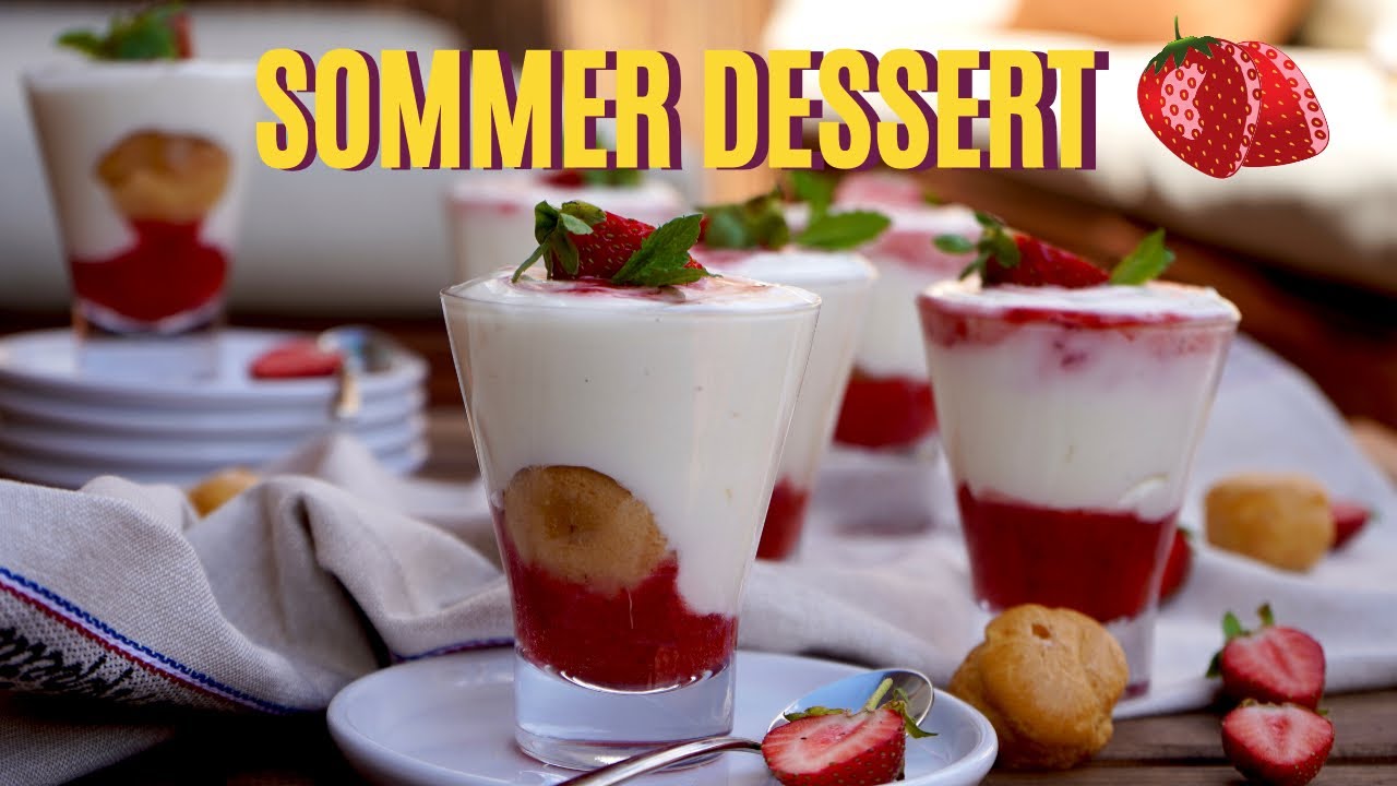 FÜNF MINUTEN Sommertraum im Glas / Joghurtcreme mit Windbeutel & Erdbeeren / Schichtdessert