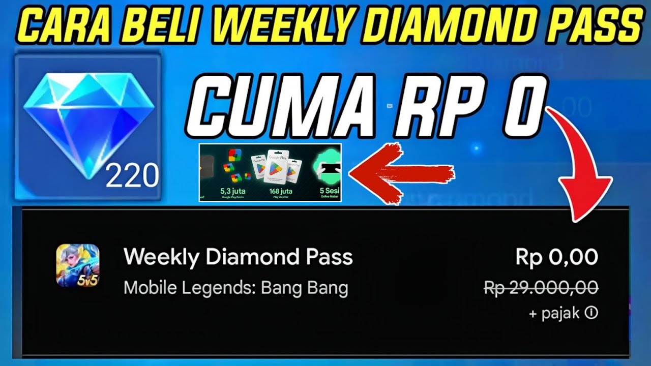 BURUAN, CARA BELI WEEKLY DIAMOND PASS RP 0 !! 220 DIAMOND CUMA RP 0 KODE REDEEM GOOLE PLAY POIN