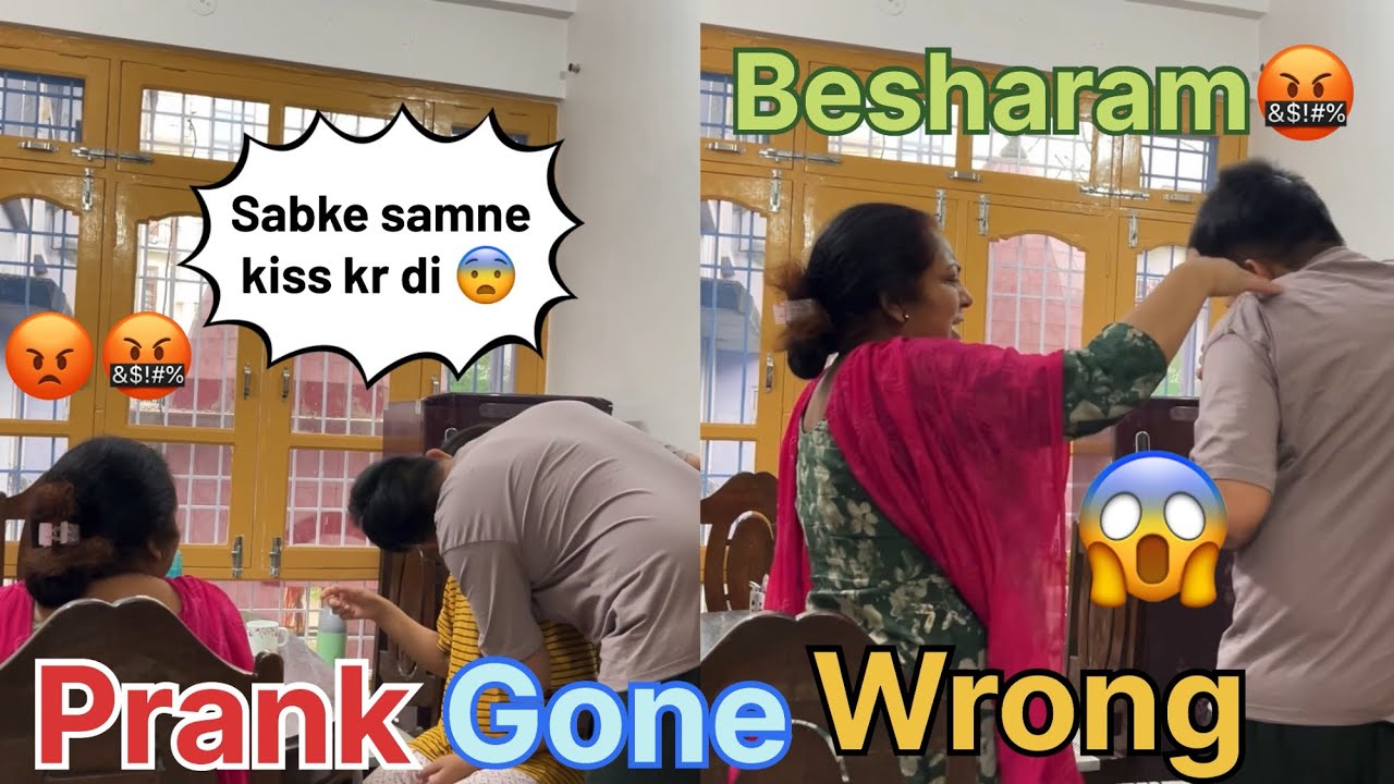 Kissing Prank On Wife In Front Of Mom💋Epic Reaction😨😱 #kiss #prank #wife #reaction #family