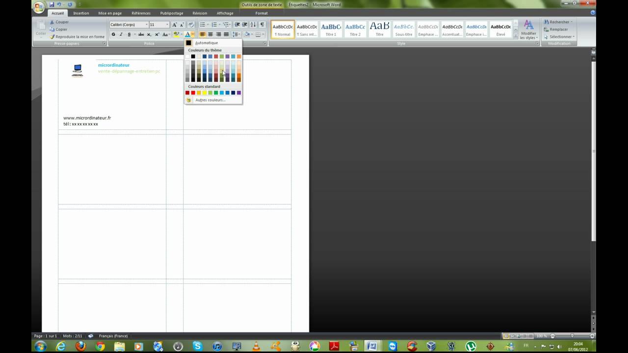 créer carte de visite avec word 2007 (xp, vista et windows 7).flv
