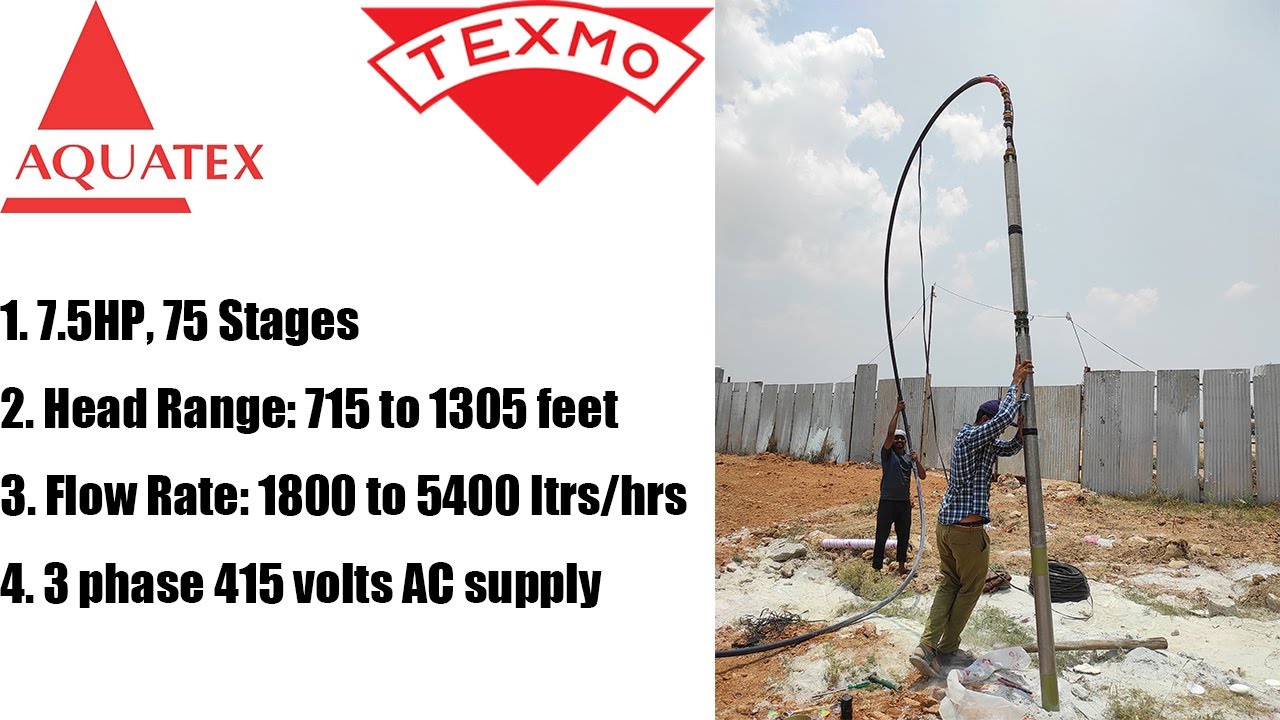Texmo 7.5HP, 75 Stages Submersible Motor Double Pump Installation