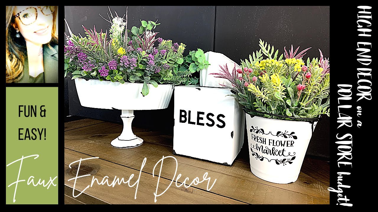 WOW! SUPER EASY FAUX ENAMELWARE! Make all 3 for $5! High-end decor on a Dollar Store budget